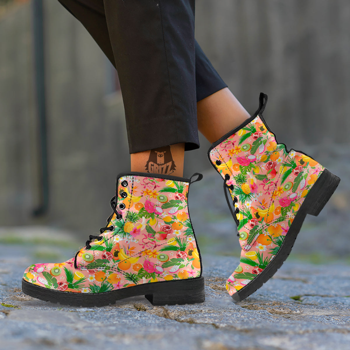 Fruit Leaf Tropical Print Pattern Leather Boots-grizzshop