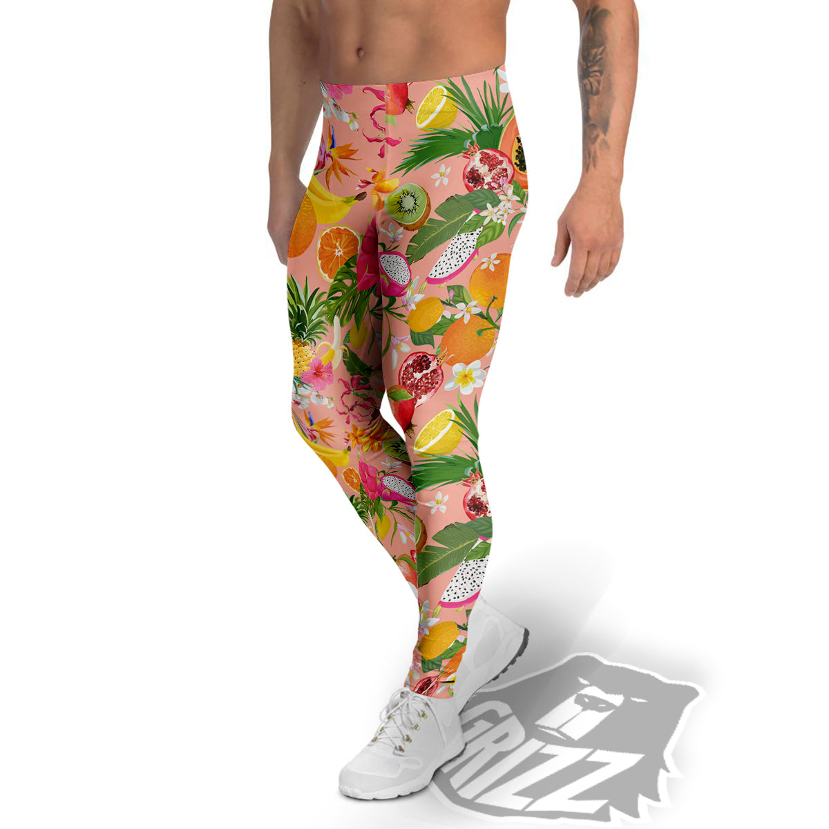 Fruit Leaf Tropical Print Pattern Men's Leggings-grizzshop