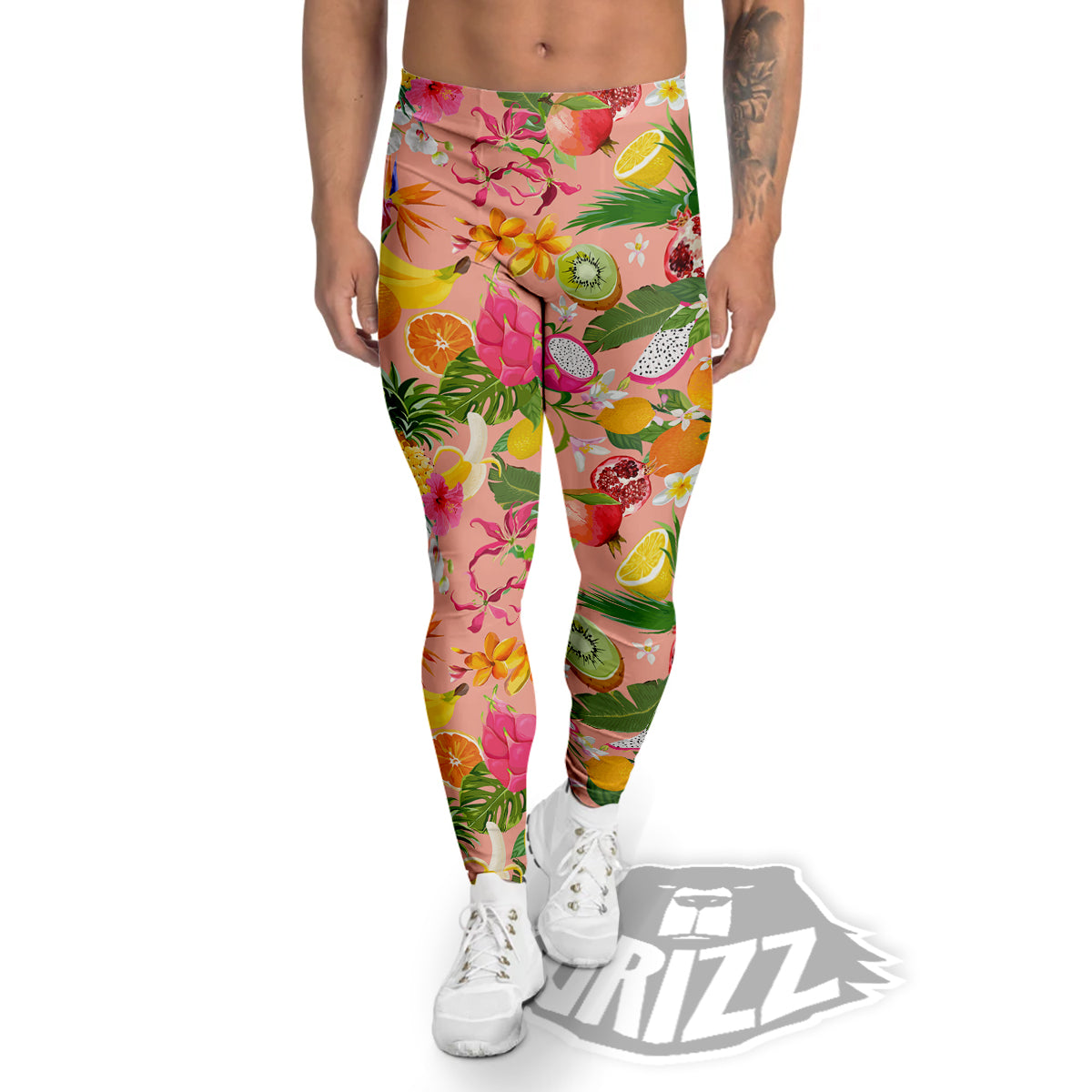 Fruit Leaf Tropical Print Pattern Men's Leggings-grizzshop