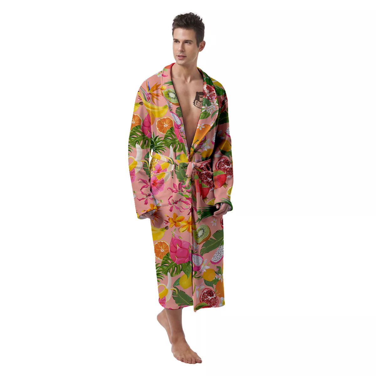 Fruit Leaf Tropical Print Pattern Men's Robe-grizzshop