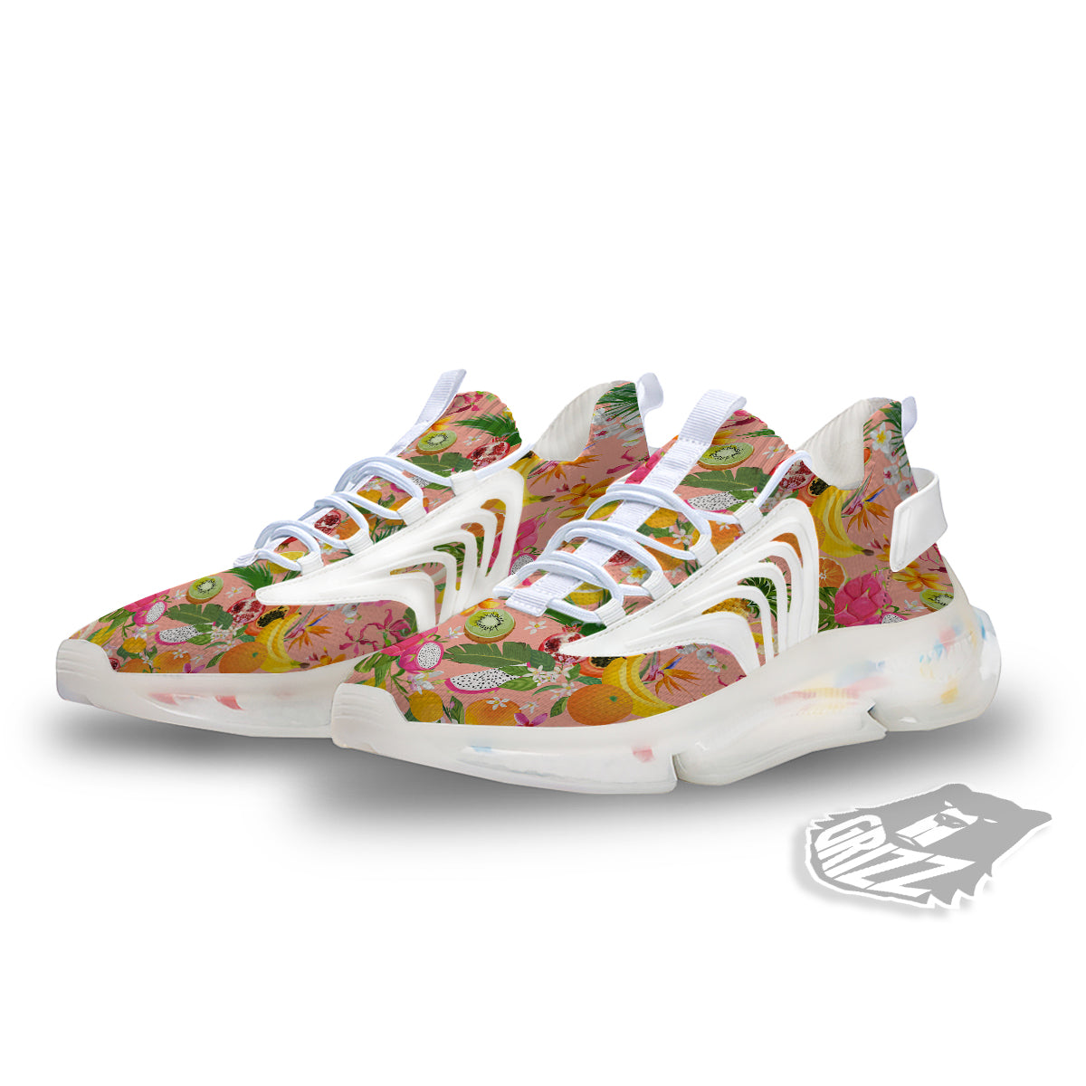 Fruit Leaf Tropical Print Pattern White Gym Shoes-grizzshop