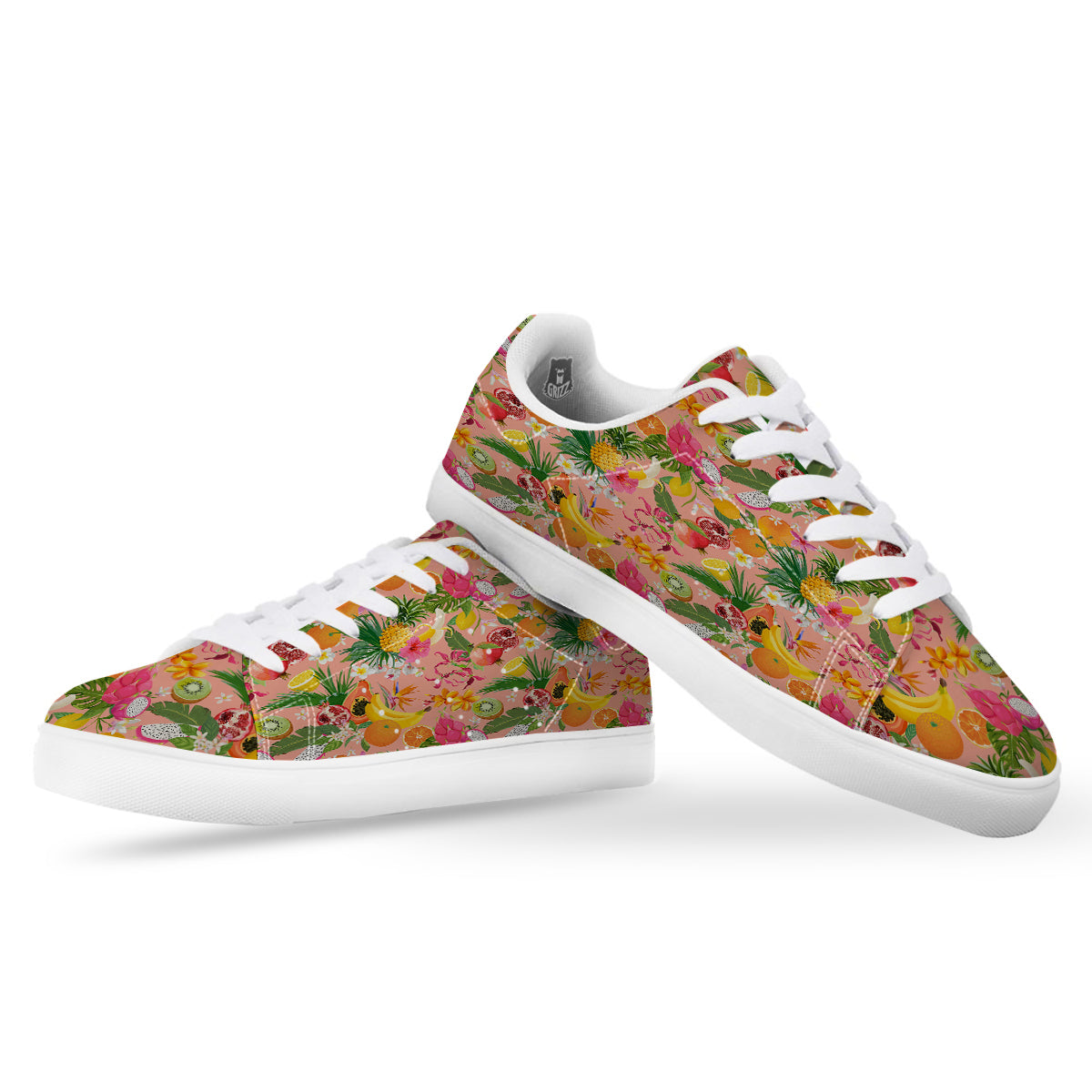 Fruit Leaf Tropical Print Pattern White Low Top Sneakers-grizzshop