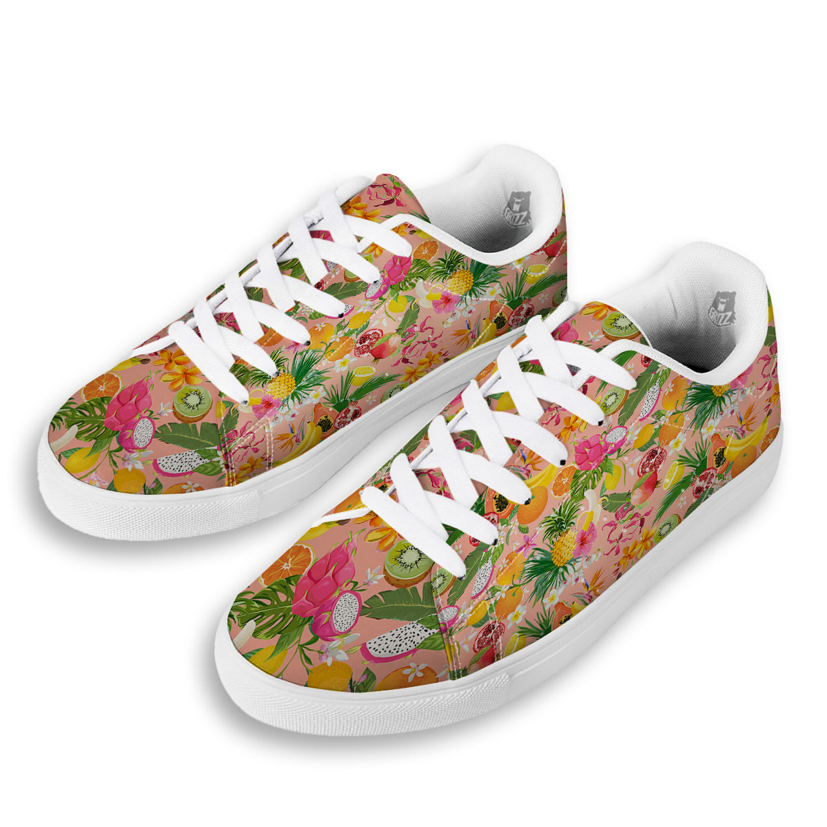 Fruit Leaf Tropical Print Pattern White Low Top Sneakers-grizzshop