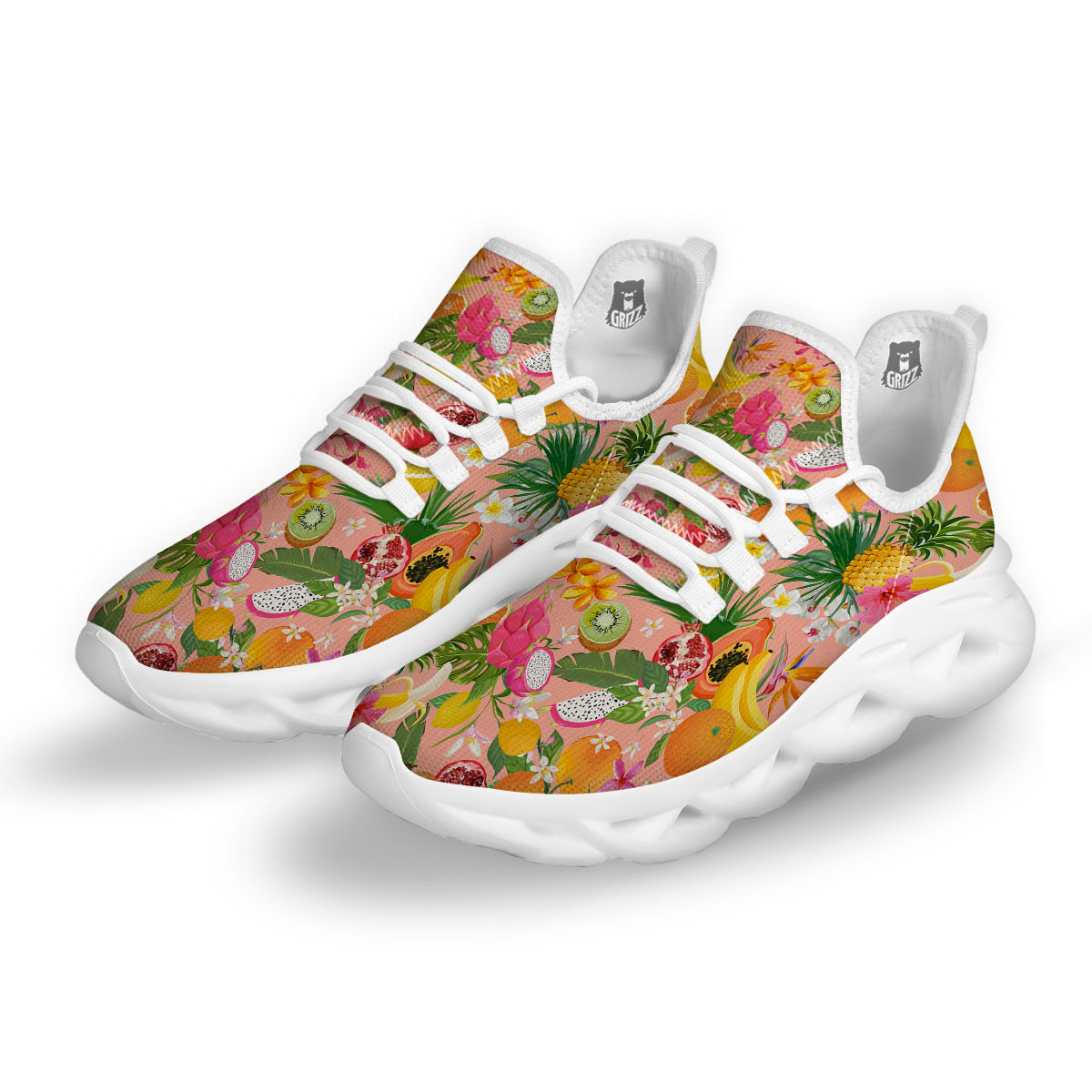 Fruit Leaf Tropical Print Pattern White Running Shoes-grizzshop