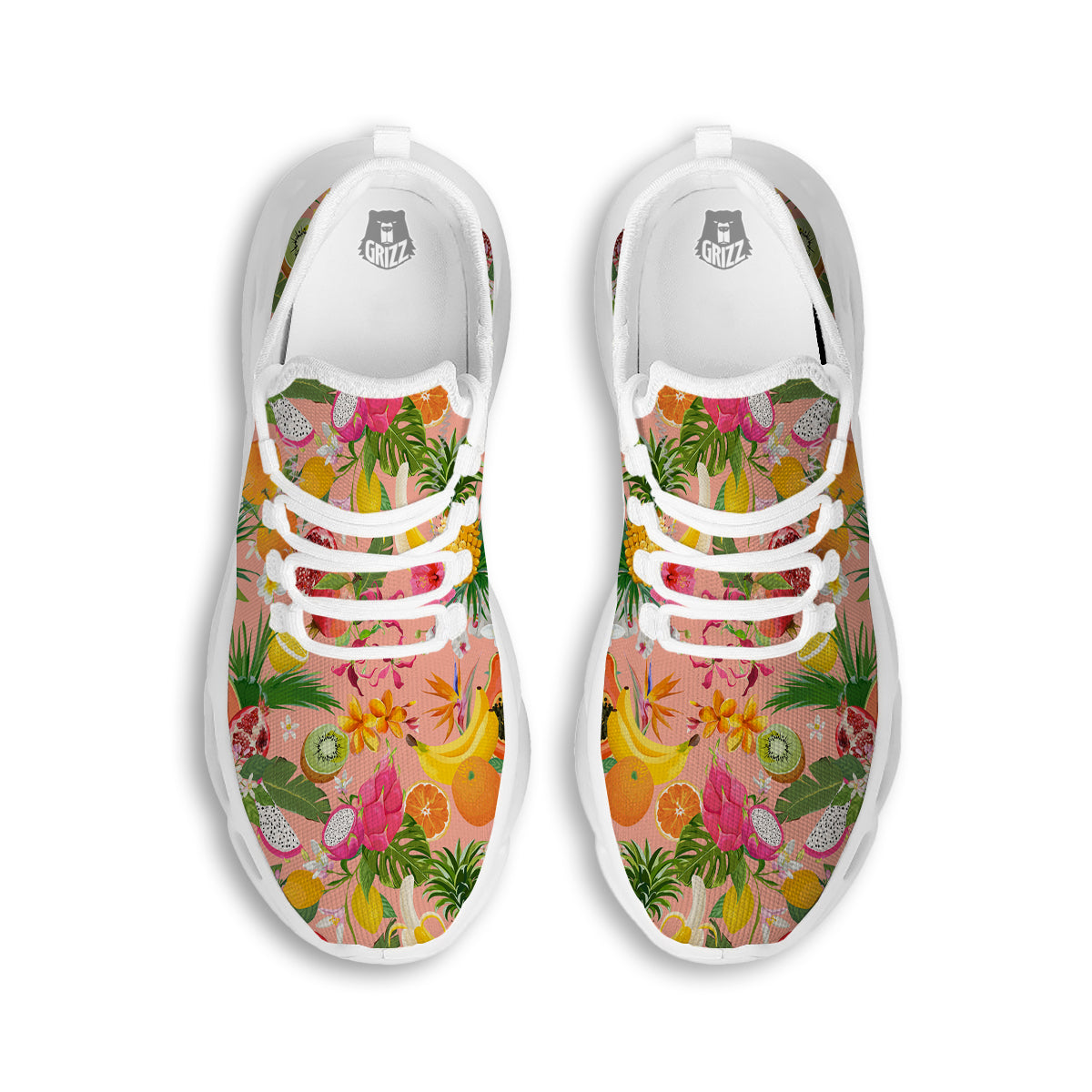 Fruit Leaf Tropical Print Pattern White Running Shoes-grizzshop