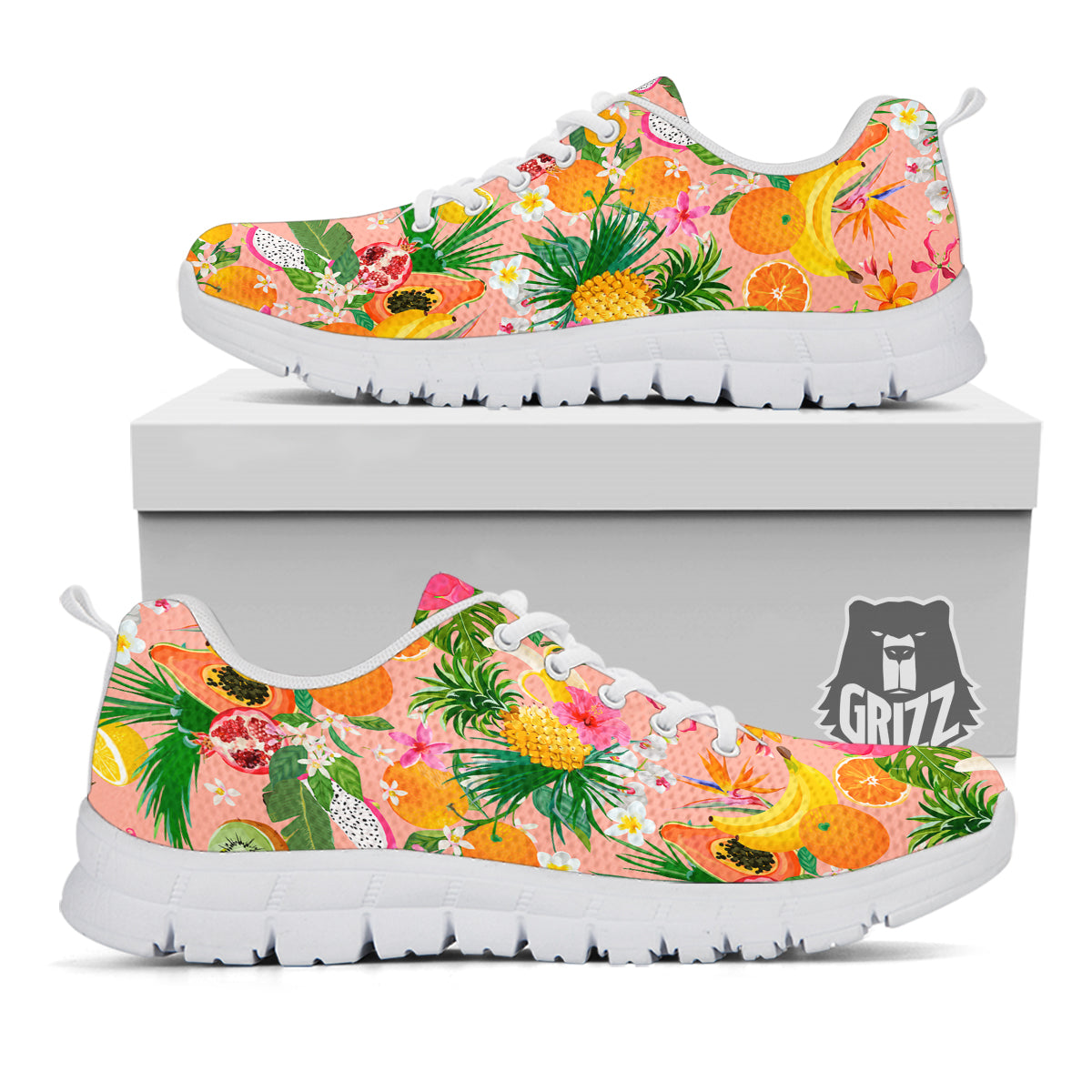 Fruit Leaf Tropical Print Pattern White Sneaker-grizzshop
