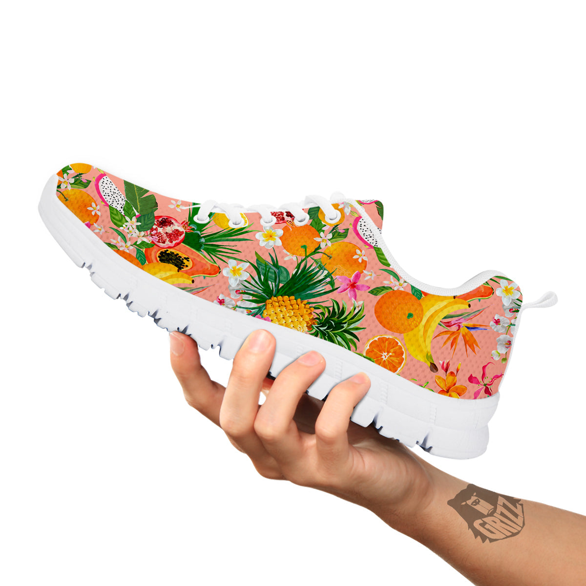 Fruit Leaf Tropical Print Pattern White Sneaker-grizzshop