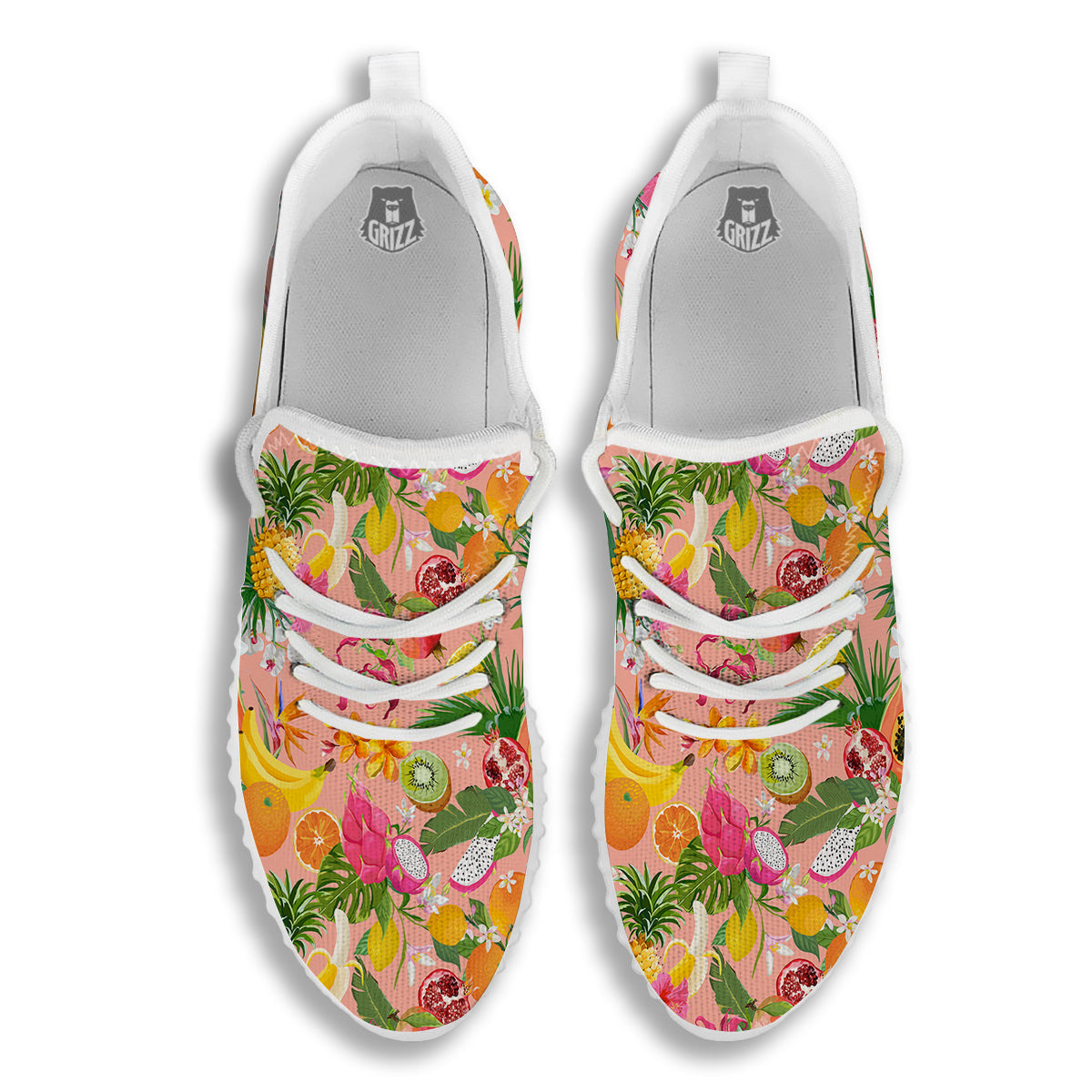 Fruit Leaf Tropical Print Pattern White Walking Shoes-grizzshop
