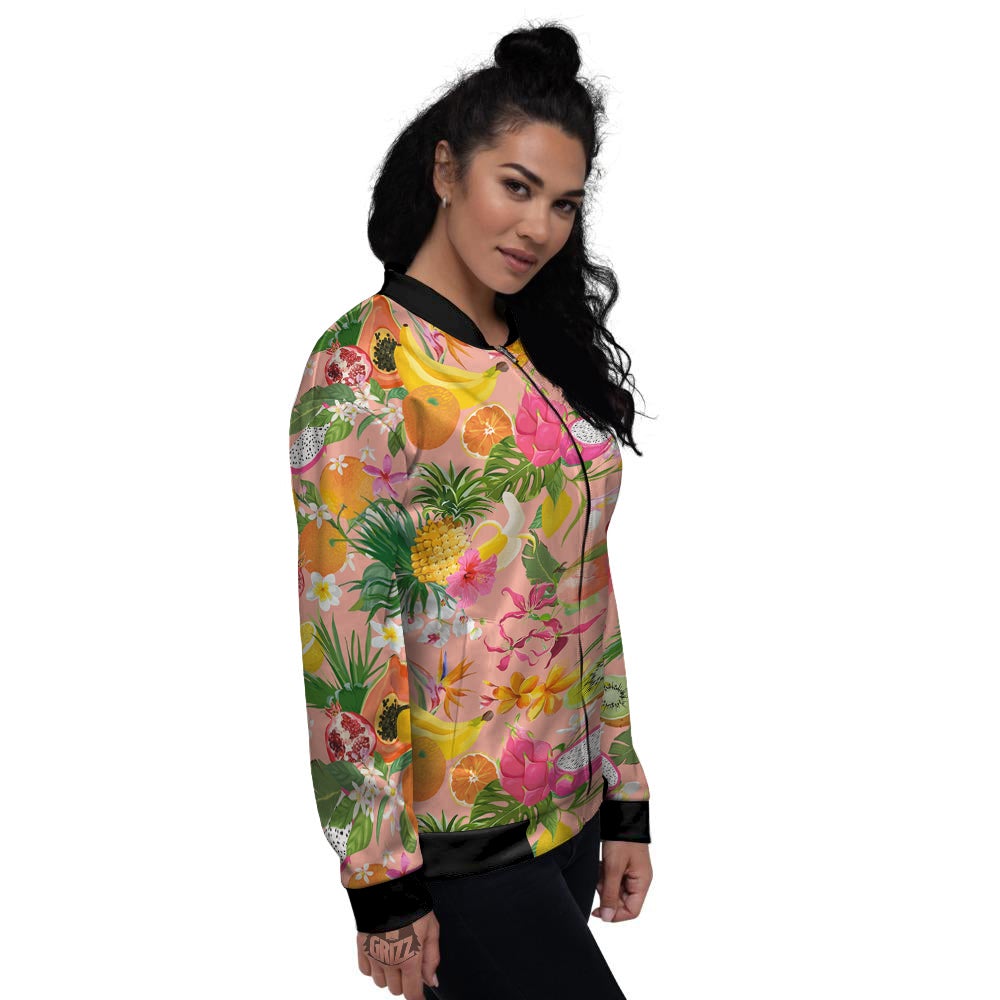 Fruit Leaf Tropical Print Pattern Women's Bomber Jacket-grizzshop