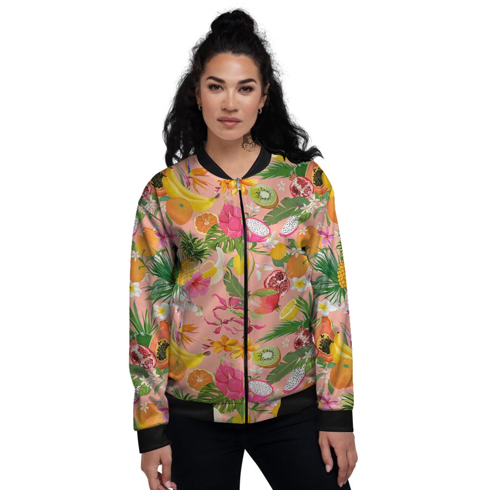 Fruit Leaf Tropical Print Pattern Women's Bomber Jacket-grizzshop