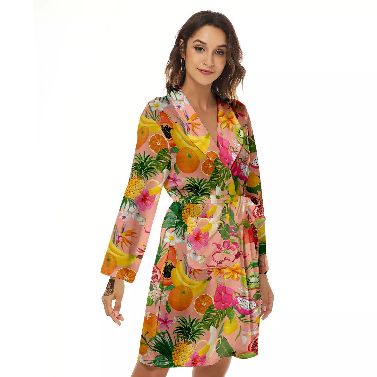 Fruit Leaf Tropical Print Pattern Women's Robe-grizzshop