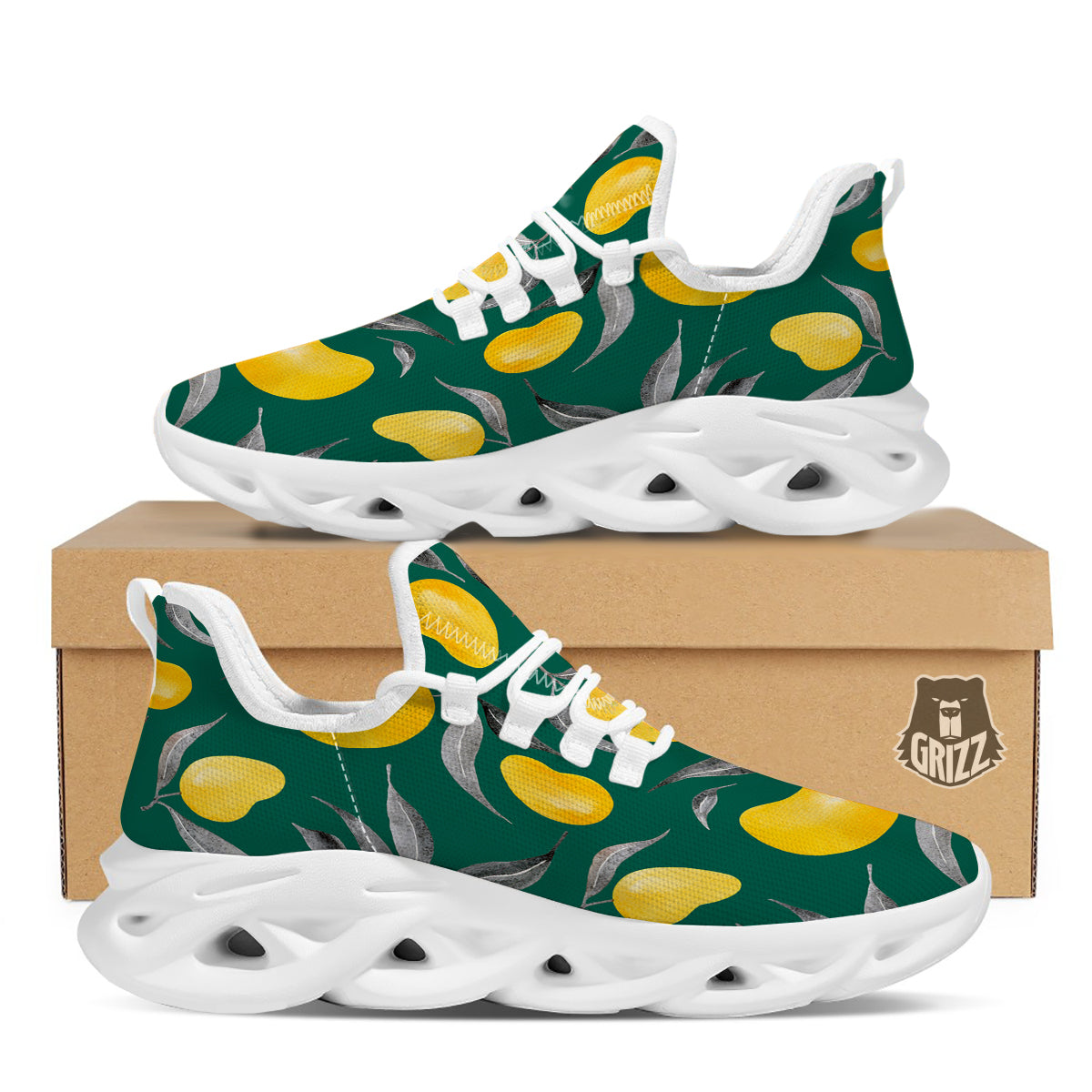 Fruit Mango Yellow Print Pattern White Running Shoes-grizzshop