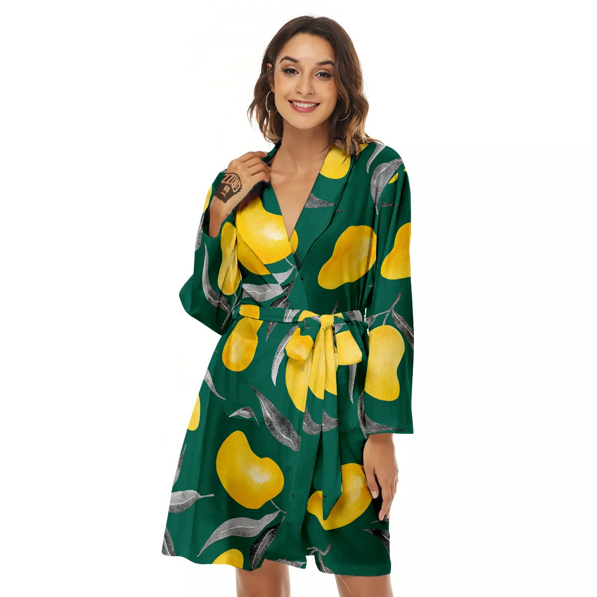 Fruit Mango Yellow Print Pattern Women's Robe-grizzshop