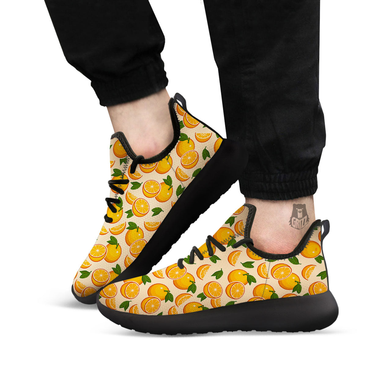 Fruit Orange Print Pattern Black Athletic Shoes-grizzshop