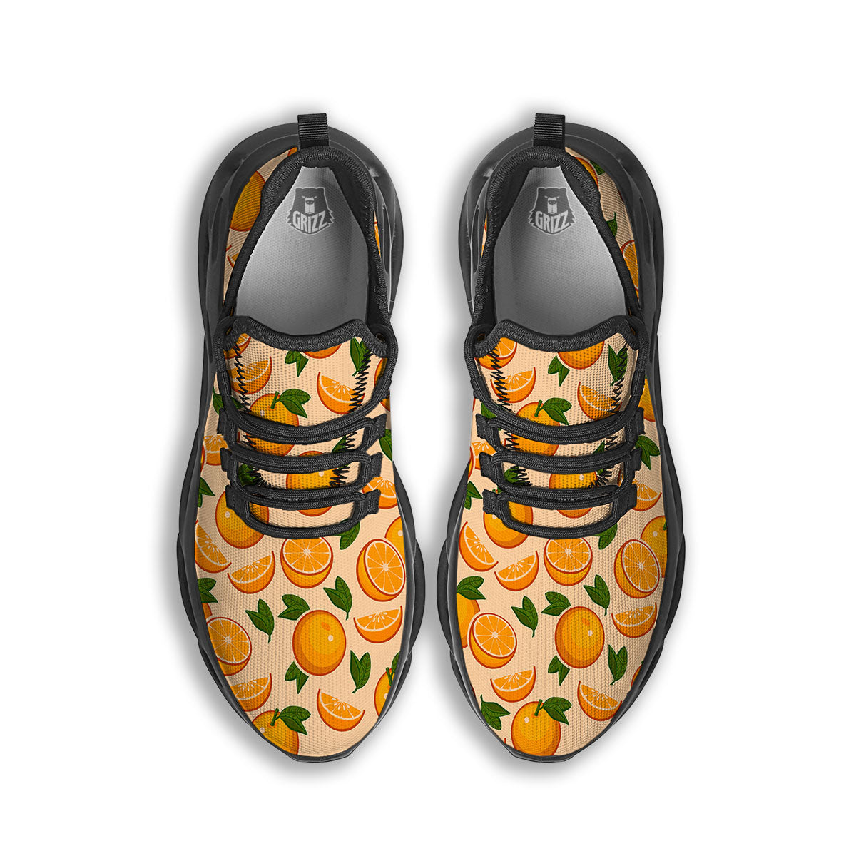 Fruit Orange Print Pattern Black Running Shoes-grizzshop