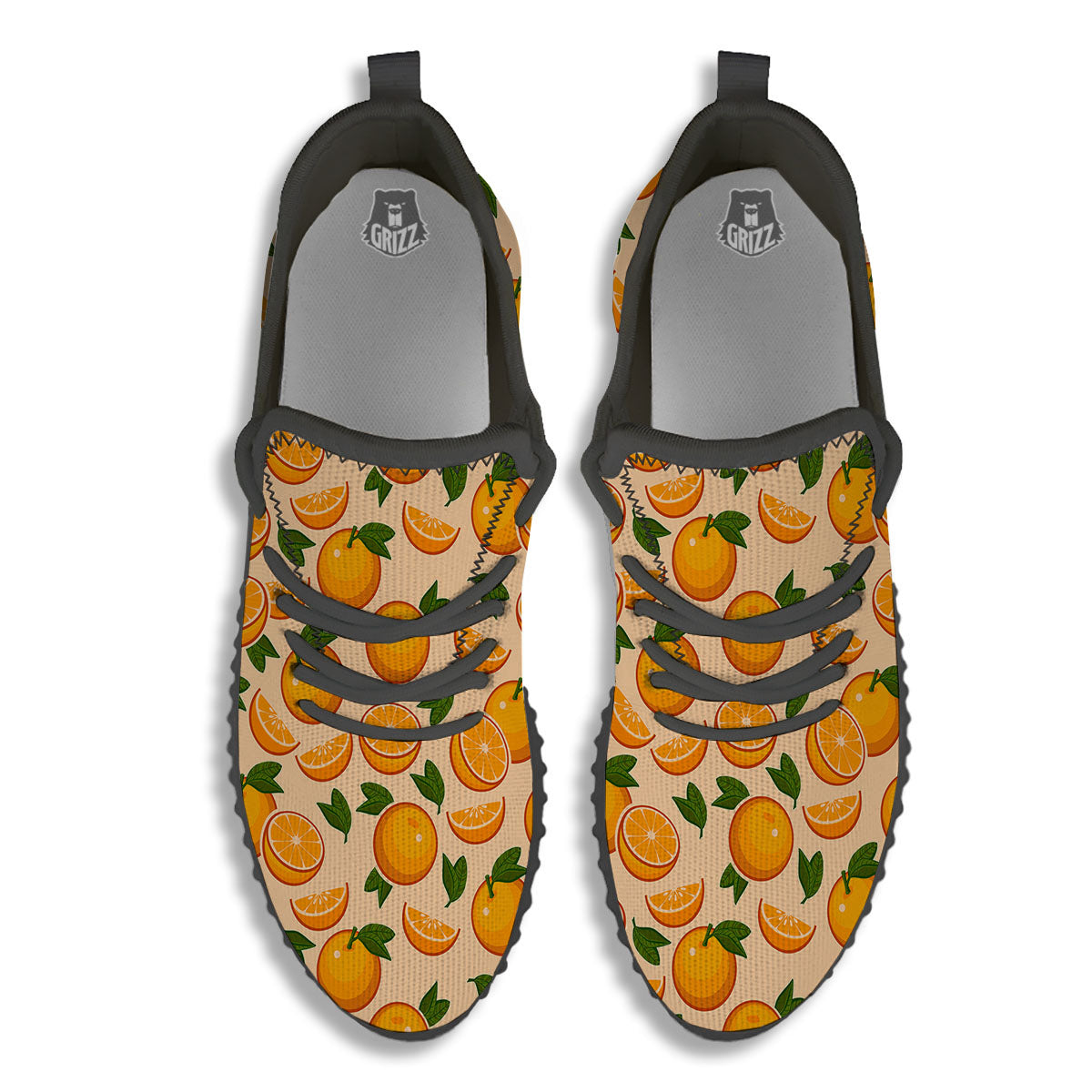 Fruit Orange Print Pattern Black Walking Shoes-grizzshop