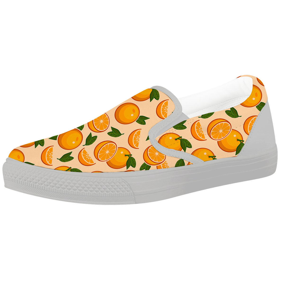 Fruit Orange Print Pattern White Slip On Shoes-grizzshop