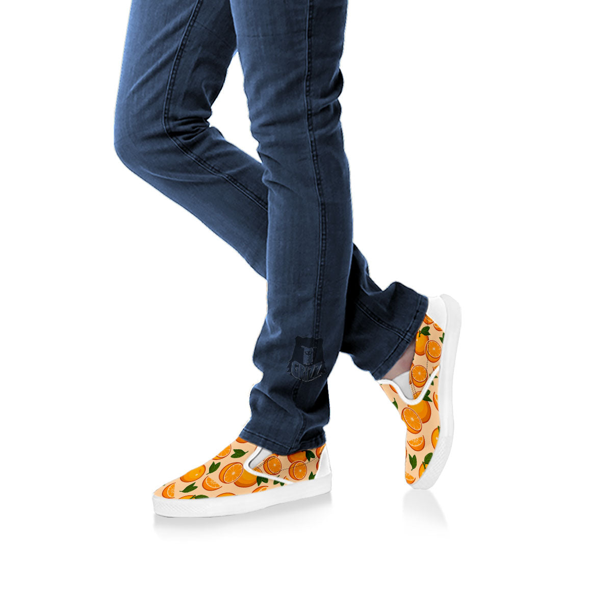 Fruit Orange Print Pattern White Slip On Shoes-grizzshop