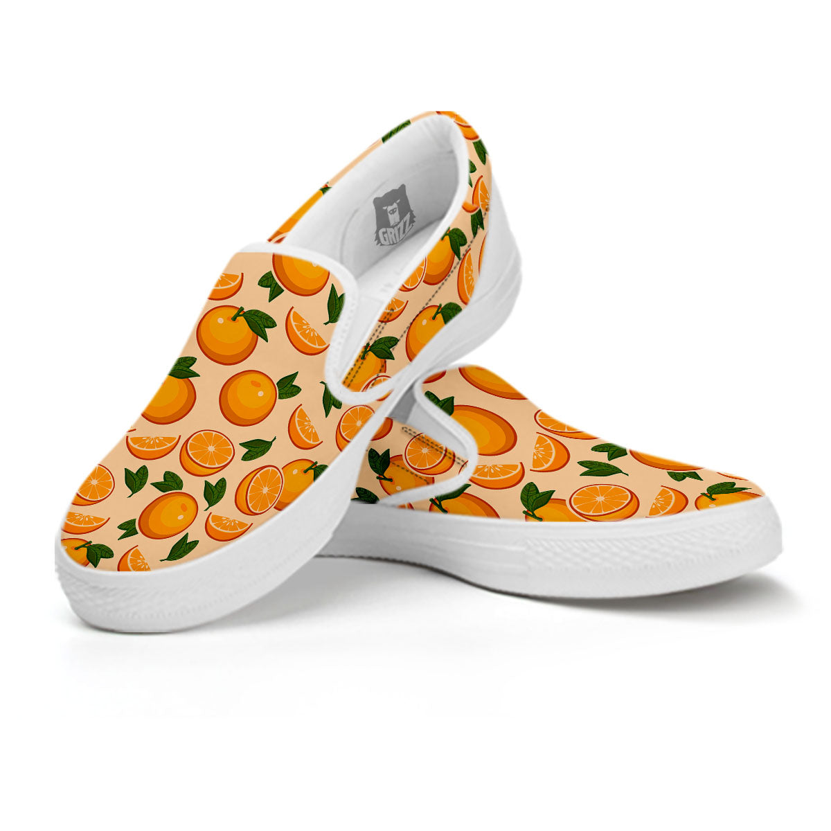 Fruit Orange Print Pattern White Slip On Shoes-grizzshop