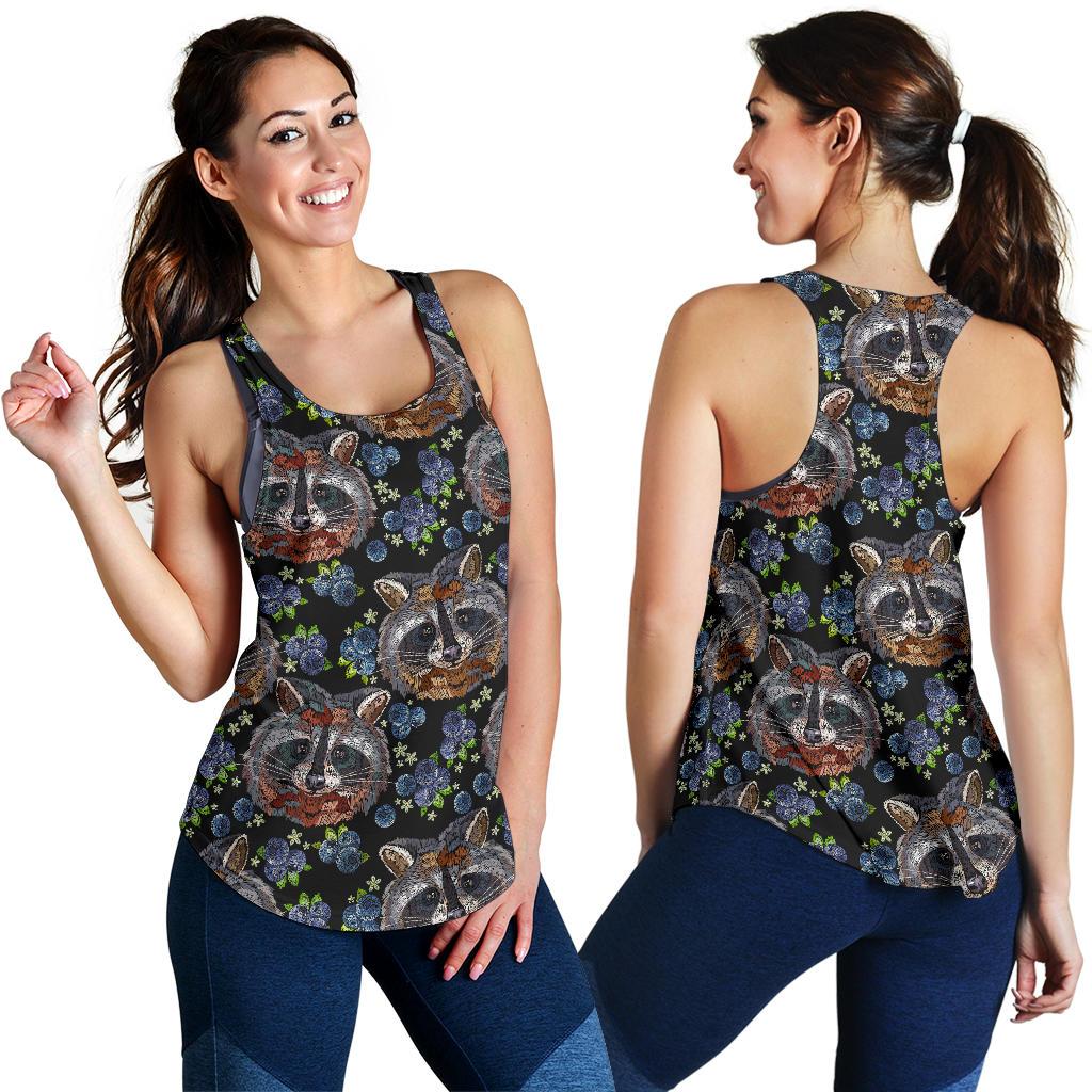 Fruit Raccoon Pattern Print Women's Racerback Tank Tops-grizzshop