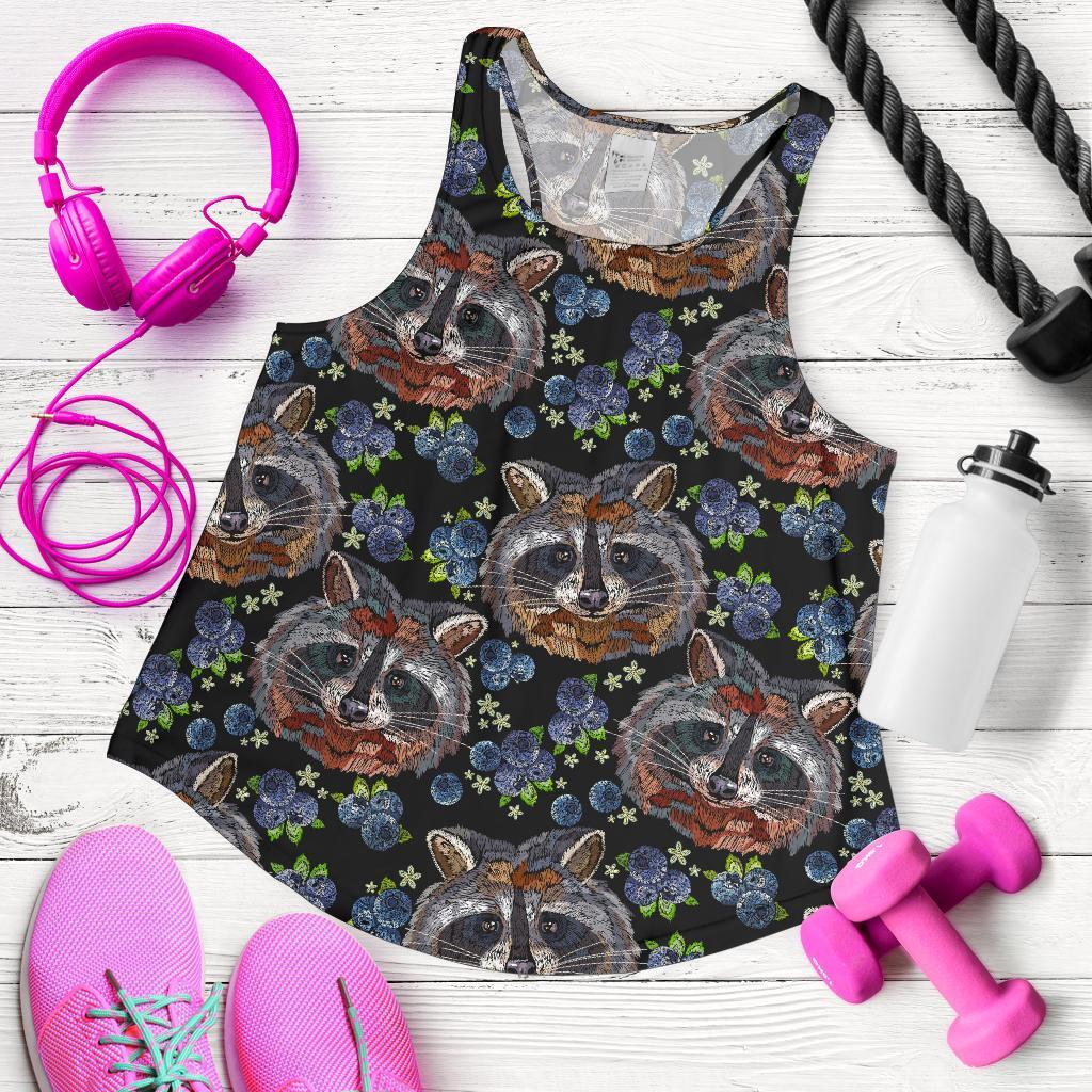 Fruit Raccoon Pattern Print Women's Racerback Tank Tops-grizzshop