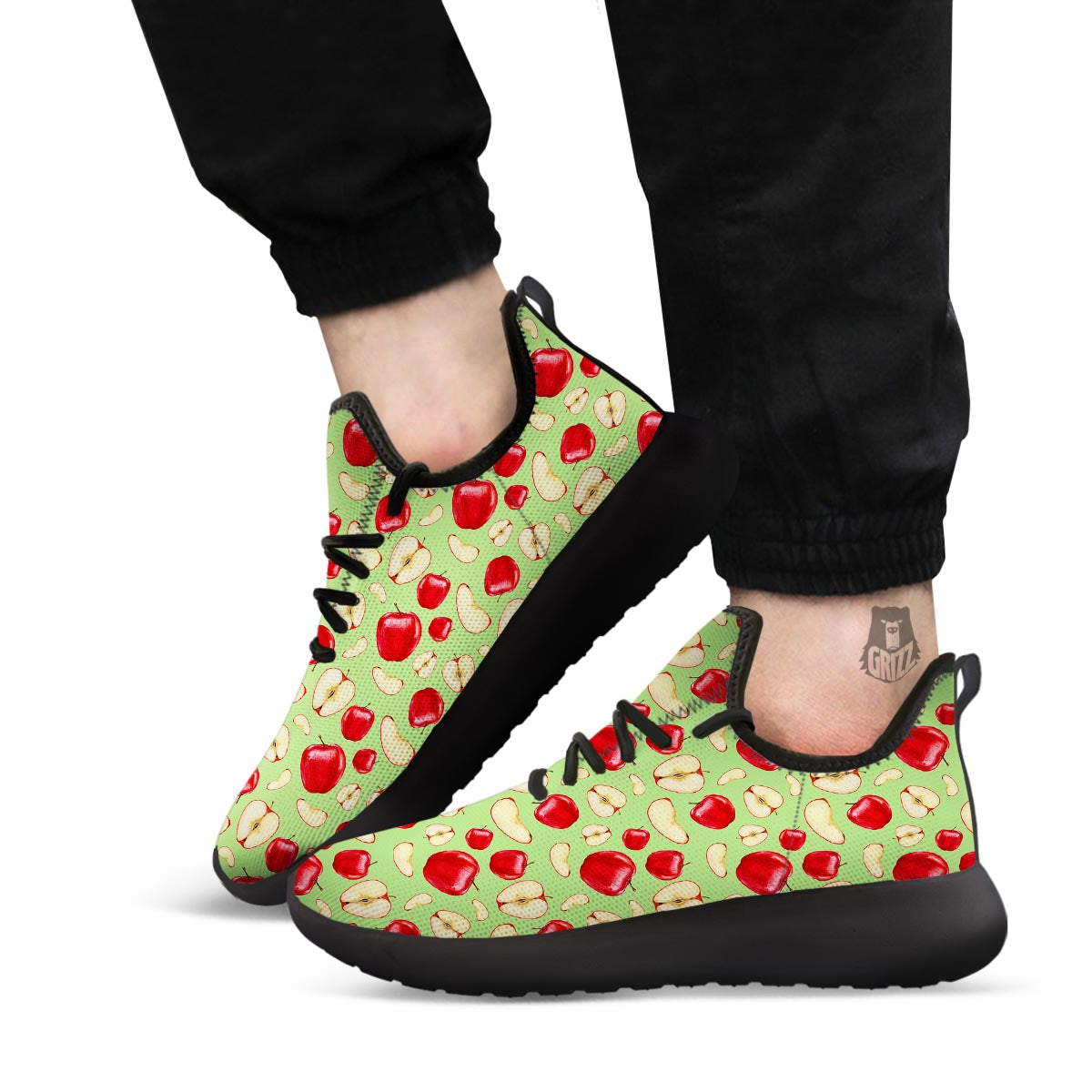 Fruit Red Apple Print Pattern Black Athletic Shoes-grizzshop