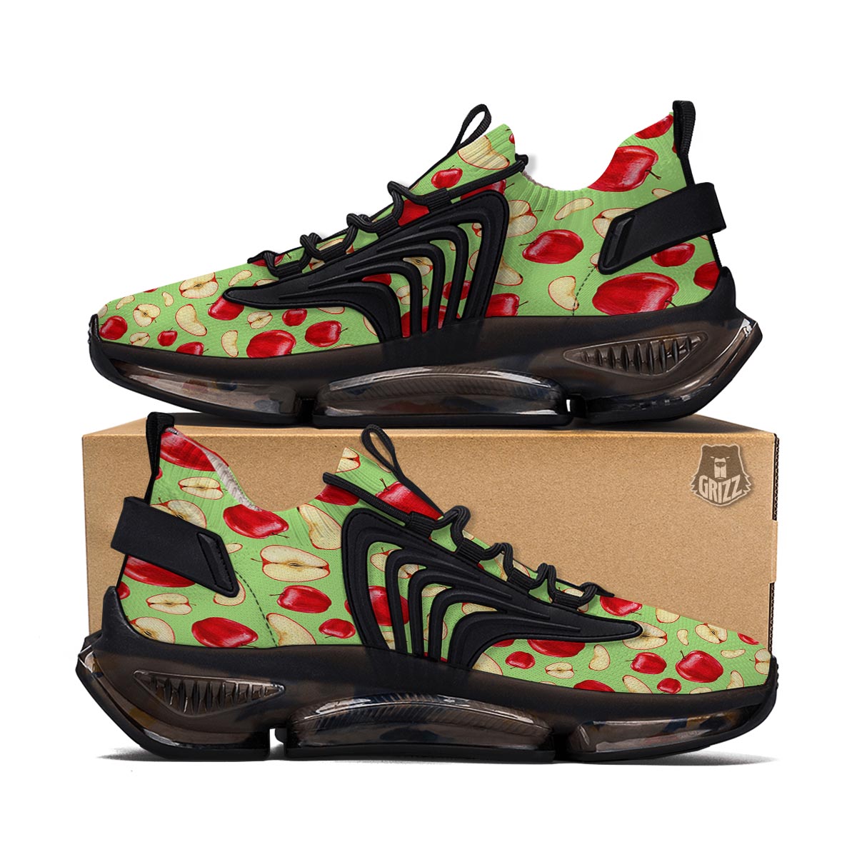 Fruit Red Apple Print Pattern Black Gym Shoes-grizzshop