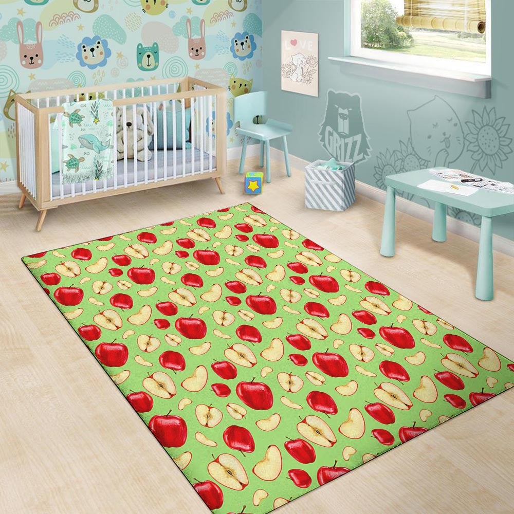 Fruit Red Apple Print Pattern Floor Mat-grizzshop