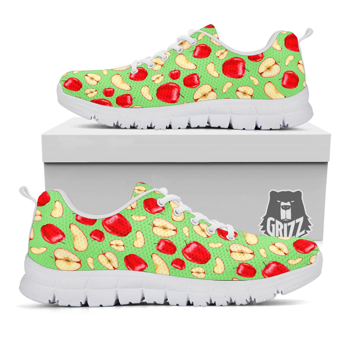 Fruit Red Apple Print Pattern White Sneaker-grizzshop