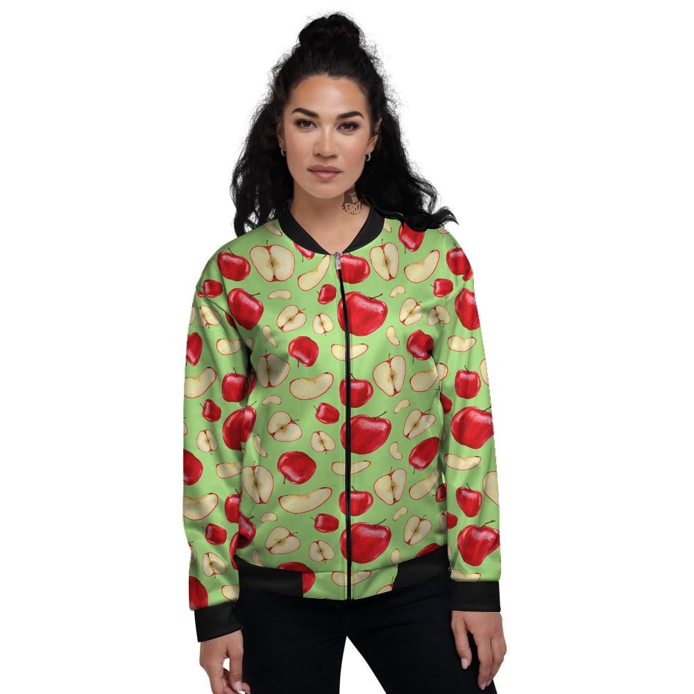 Fruit Red Apple Print Pattern Women's Bomber Jacket-grizzshop