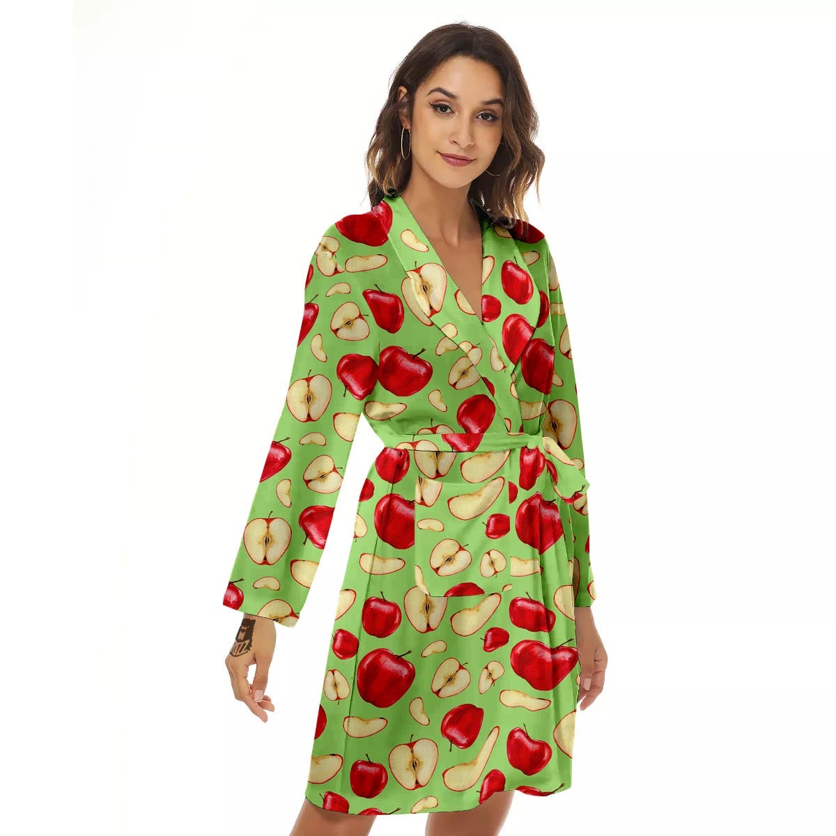 Fruit Red Apple Print Pattern Women's Robe-grizzshop