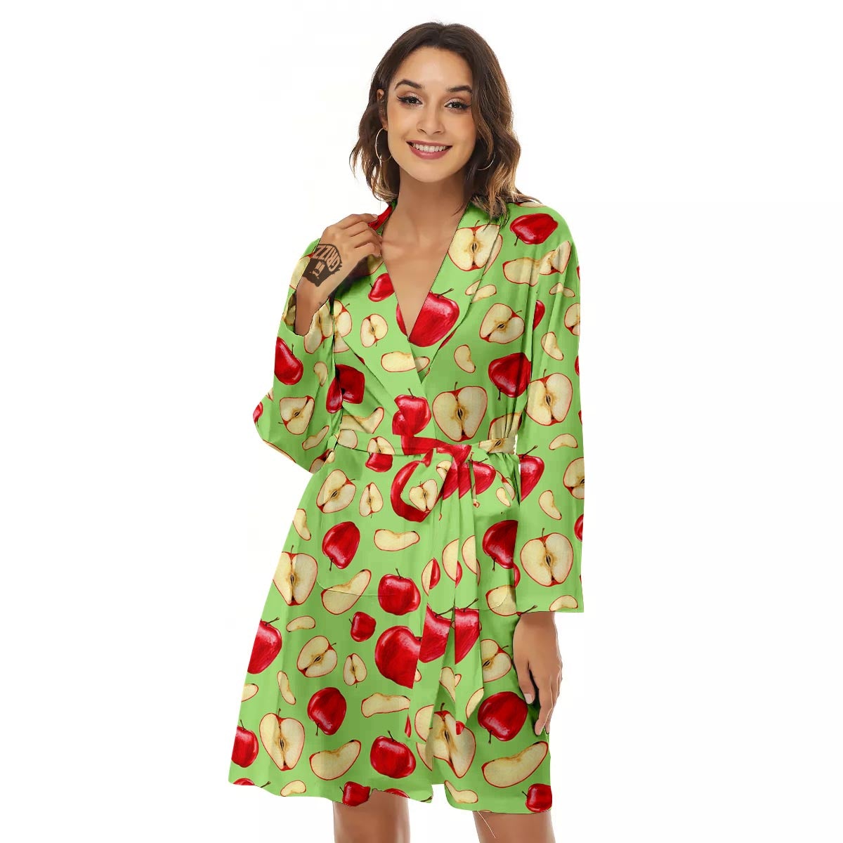 Fruit Red Apple Print Pattern Women's Robe-grizzshop
