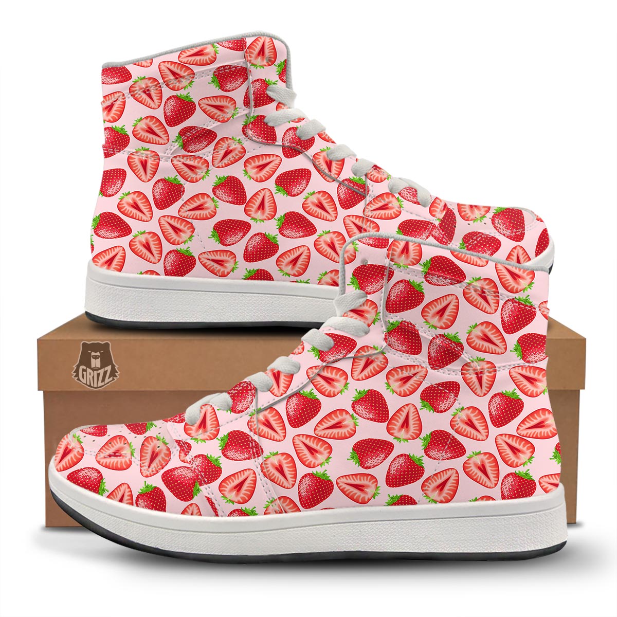 Fruit Strawberry Print Pattern High Top Sneakers-grizzshop