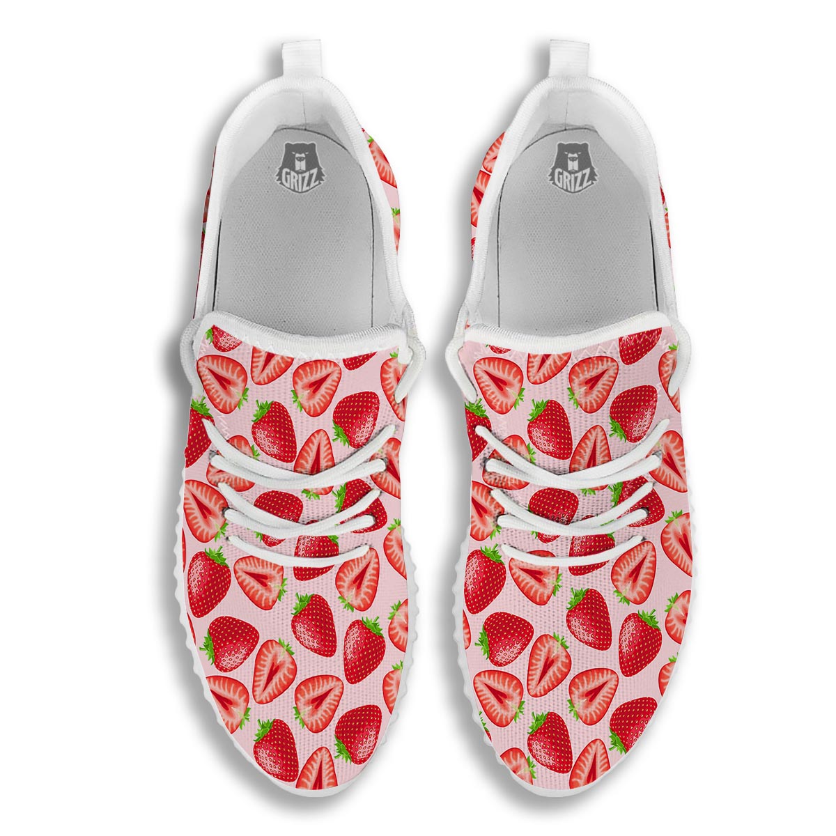 Fruit Strawberry Print Pattern White Walking Shoes-grizzshop