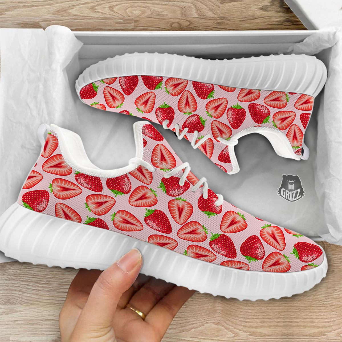 Fruit Strawberry Print Pattern White Walking Shoes-grizzshop