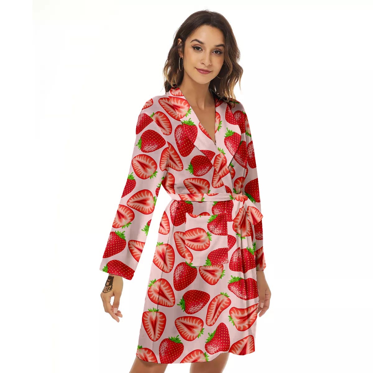 Fruit Strawberry Print Pattern Women's Robe-grizzshop