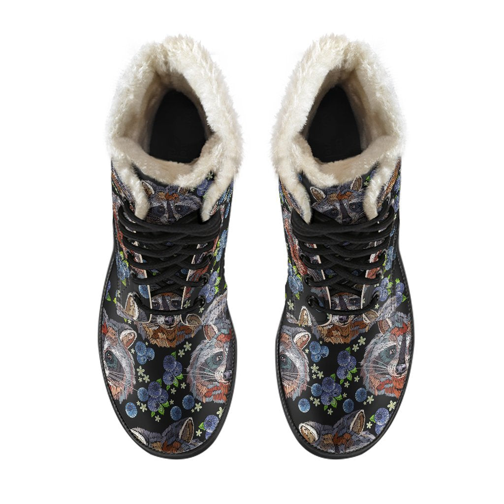 Fruit Raccoon Pattern Print Comfy Winter Boots-grizzshop
