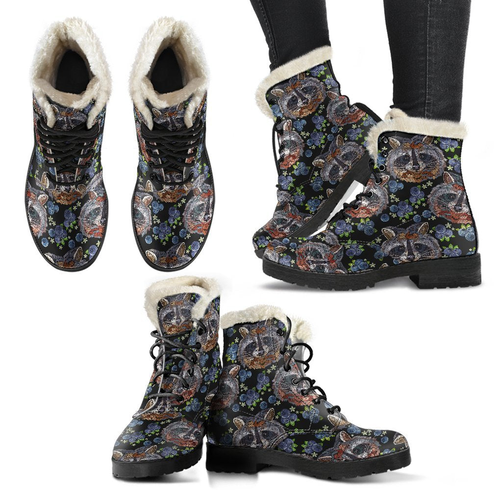 Fruit Raccoon Pattern Print Comfy Winter Boots-grizzshop