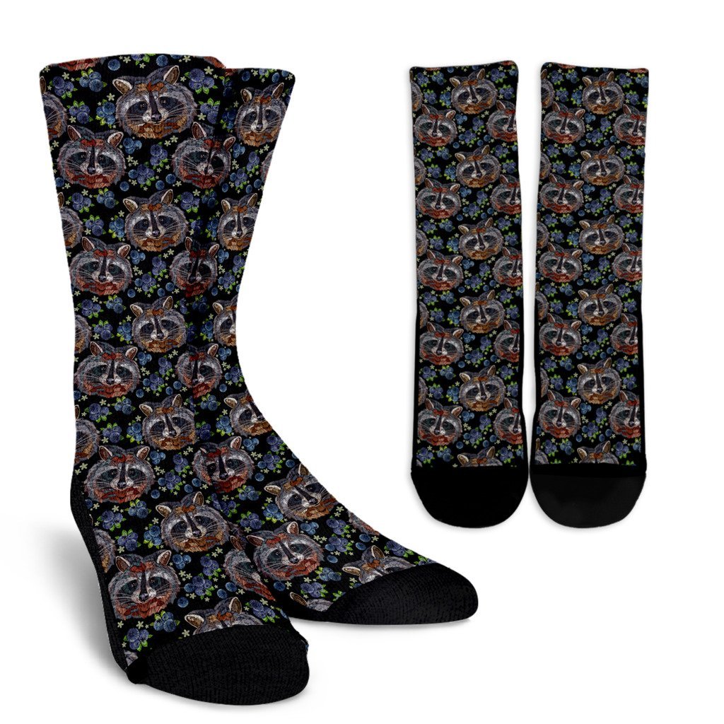 Fruit Raccoon Pattern Print Unisex Crew Socks-grizzshop