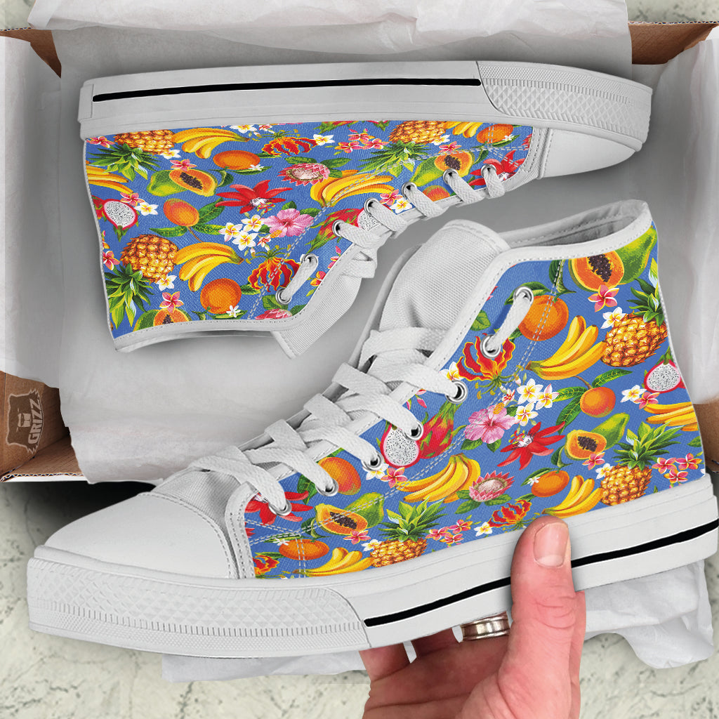 Fruits Aloha Tropical Print Pattern White High Top Shoes-grizzshop