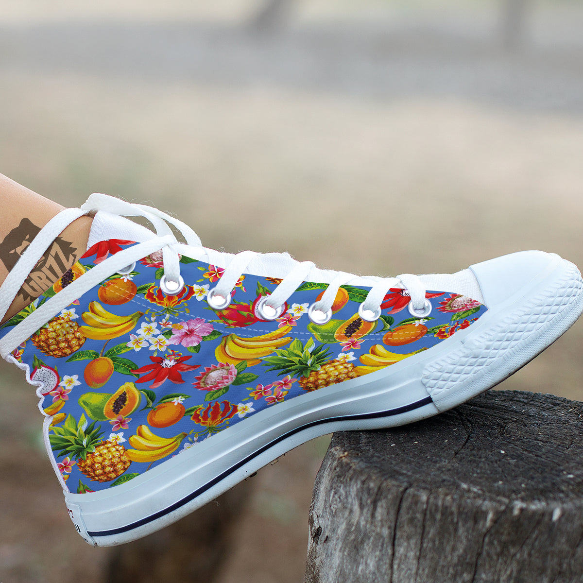 Fruits Aloha Tropical Print Pattern White High Top Shoes-grizzshop