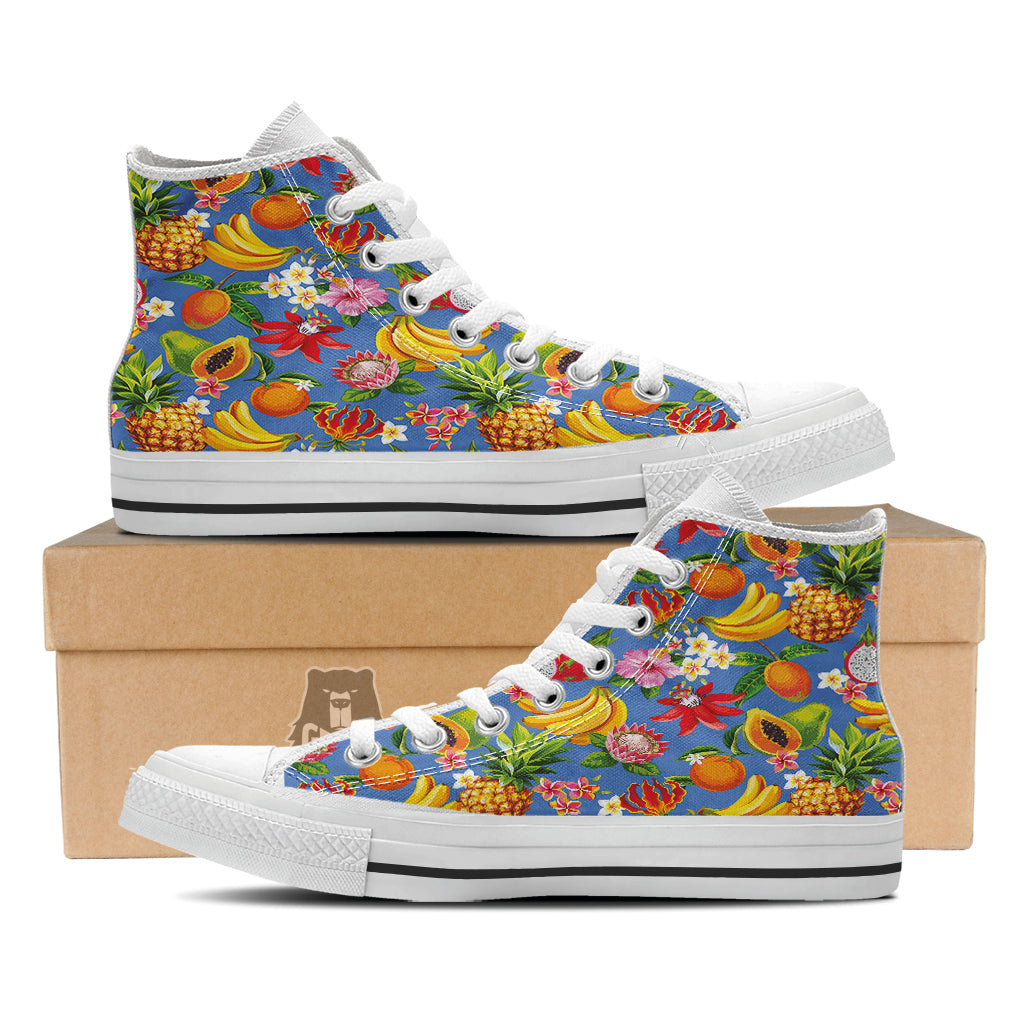 Fruits Aloha Tropical Print Pattern White High Top Shoes-grizzshop