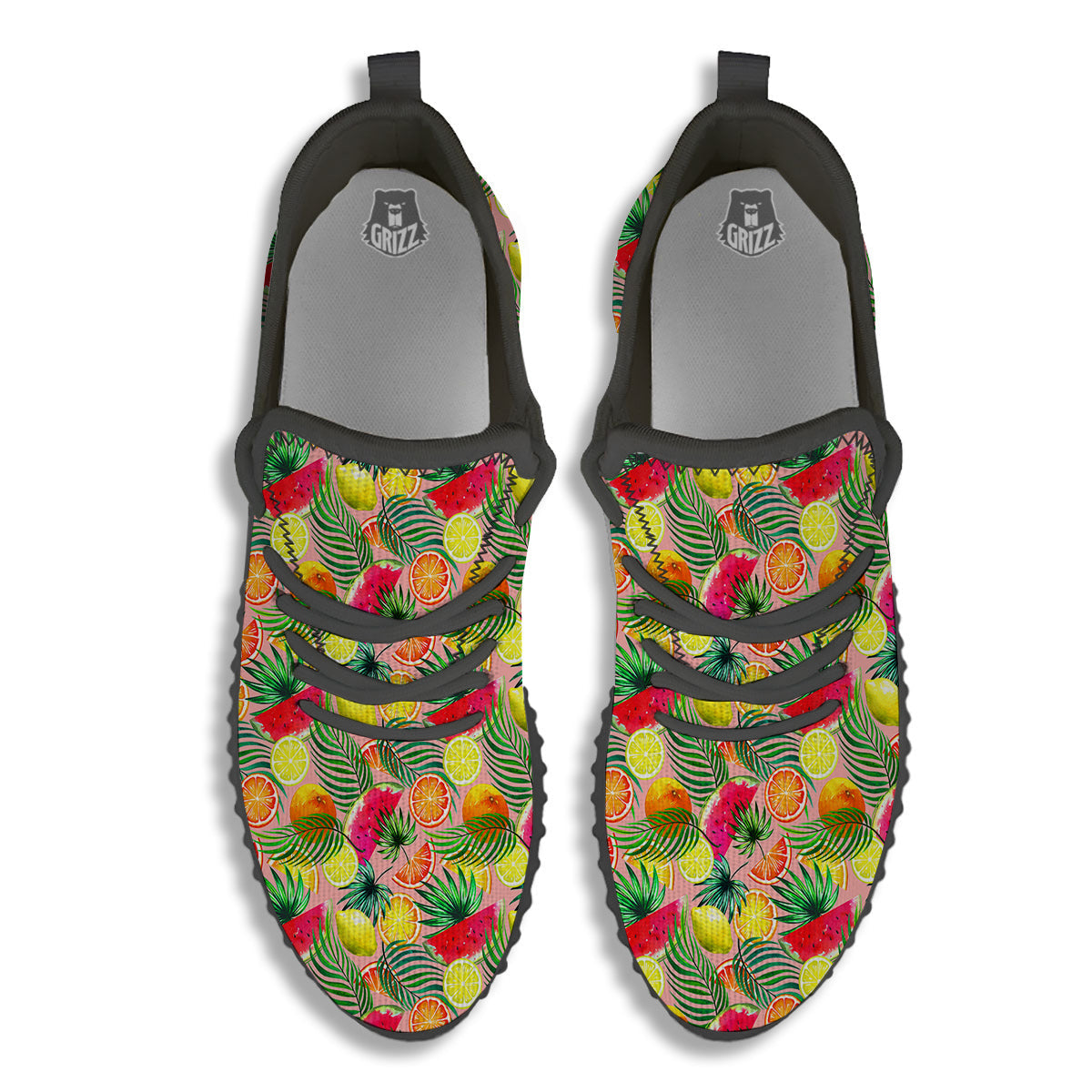 Fruits Cute Tropical Print Pattern Black Walking Shoes-grizzshop