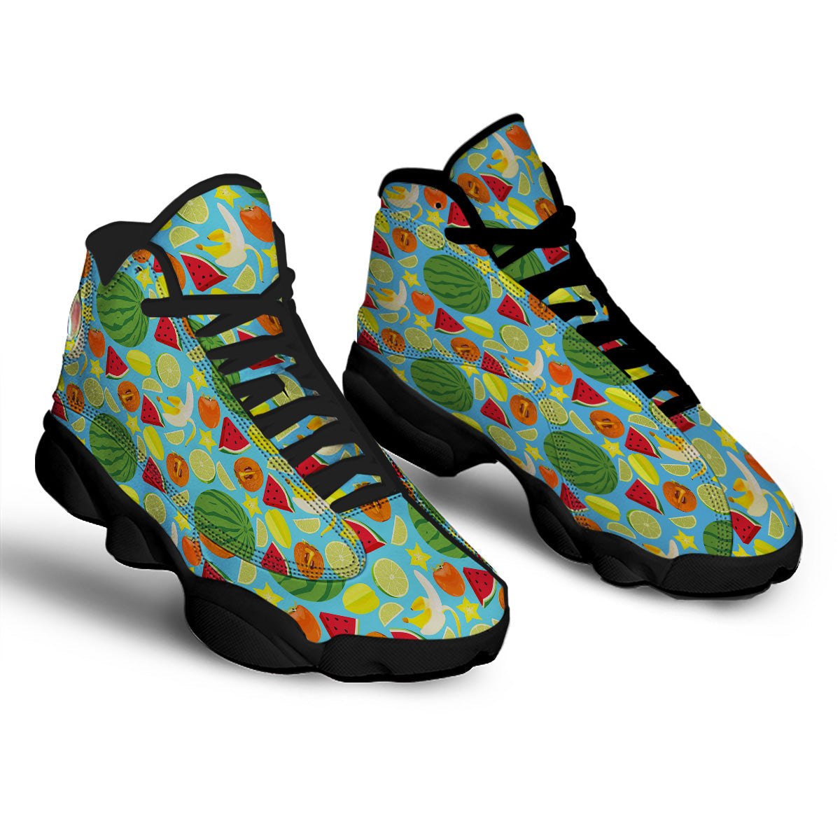 Fruits Depicting Print Pattern Black Basketball Shoes-grizzshop