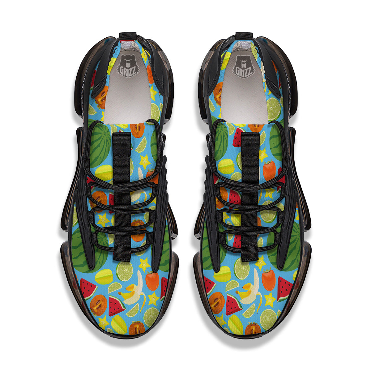 Fruits Depicting Print Pattern Black Gym Shoes-grizzshop
