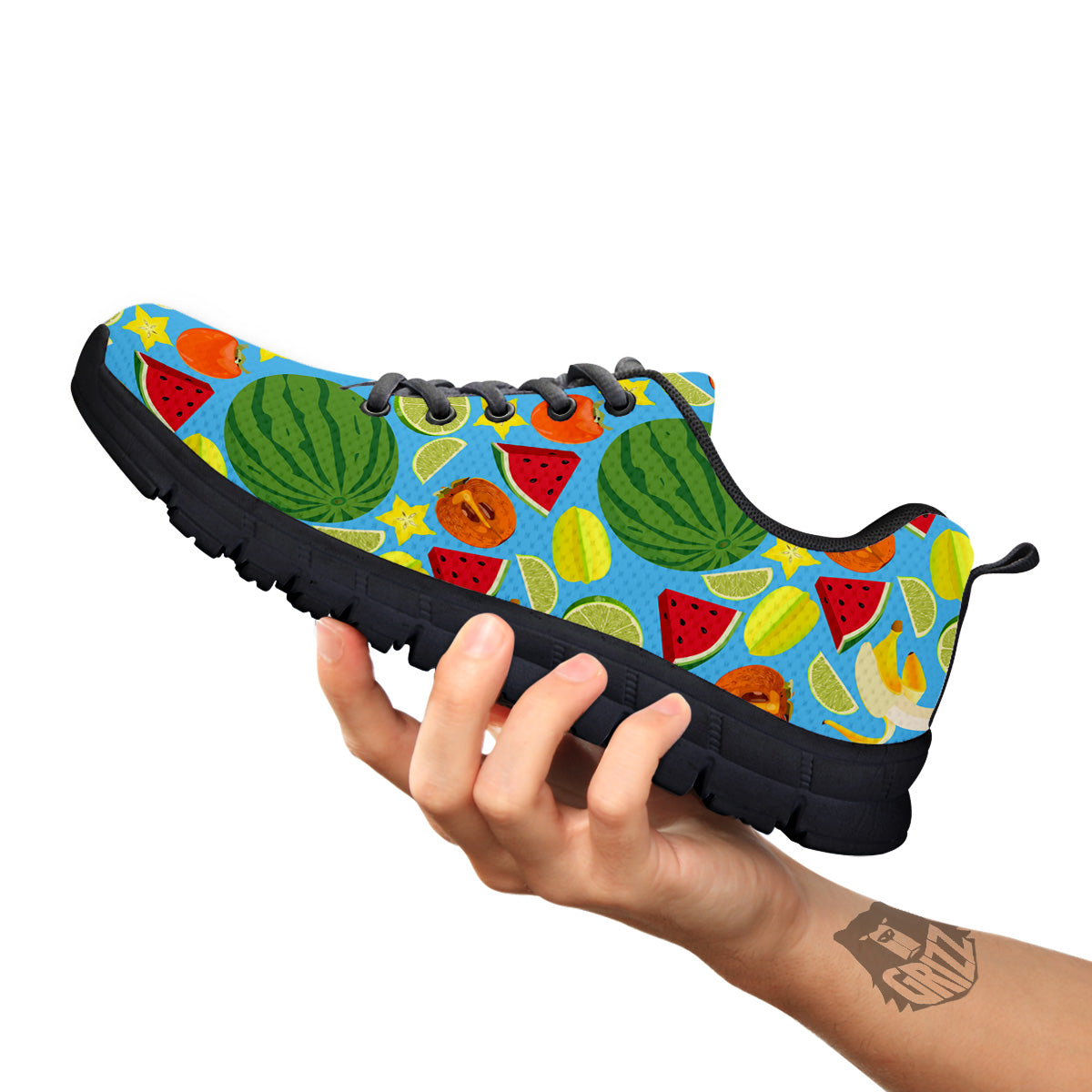 Fruits Depicting Print Pattern Black Sneaker-grizzshop