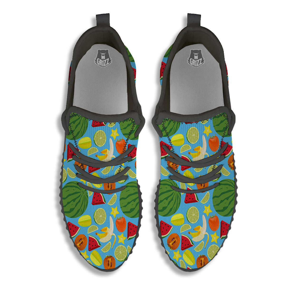 Fruits Depicting Print Pattern Black Walking Shoes-grizzshop