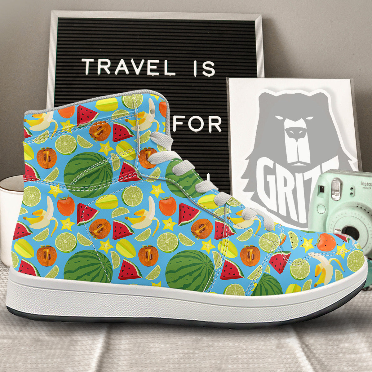 Fruits Depicting Print Pattern High Top Sneakers-grizzshop