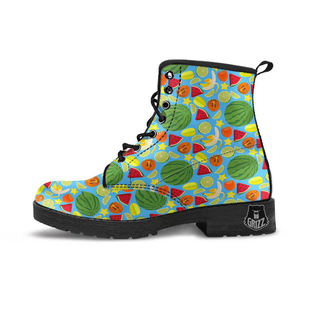 Fruits Depicting Print Pattern Leather Boots-grizzshop