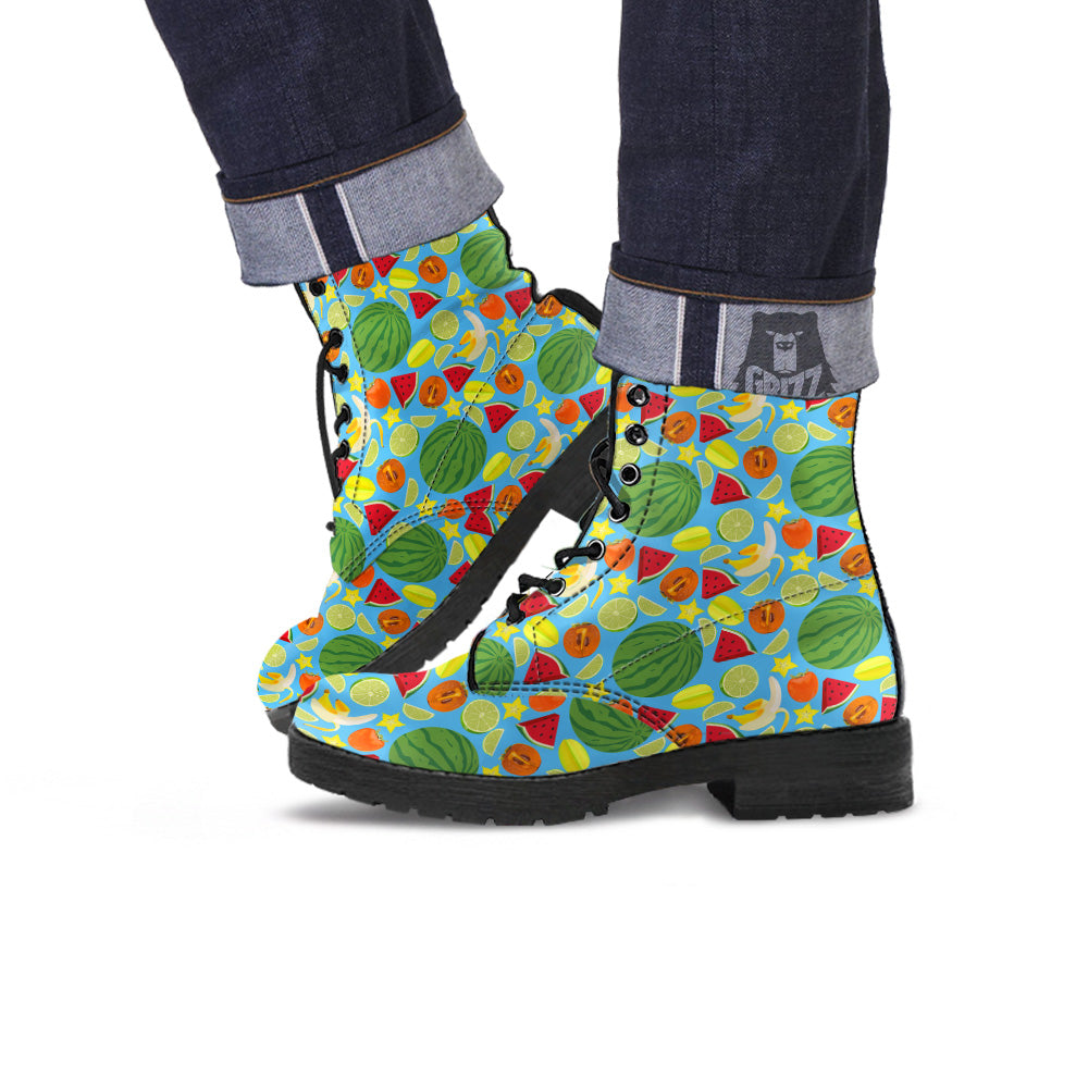 Fruits Depicting Print Pattern Leather Boots-grizzshop